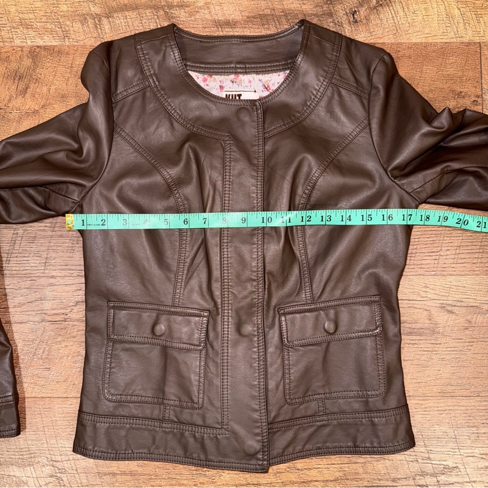 Kut From the Kloth Michael Faux Leather Snap-Up Jacket in Creamy Brown - Picture 8 of 15